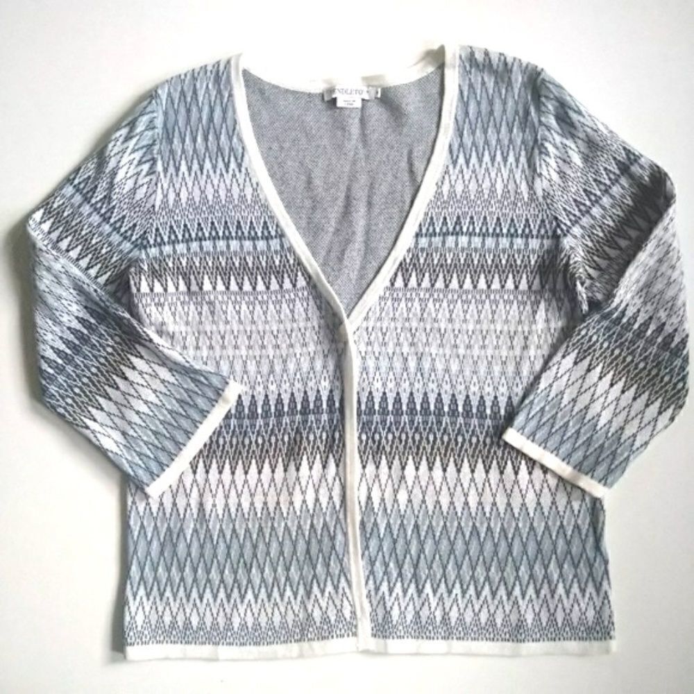 Pendleton Cardigan, Blue White Diamond Striped Linen Sweater - Small